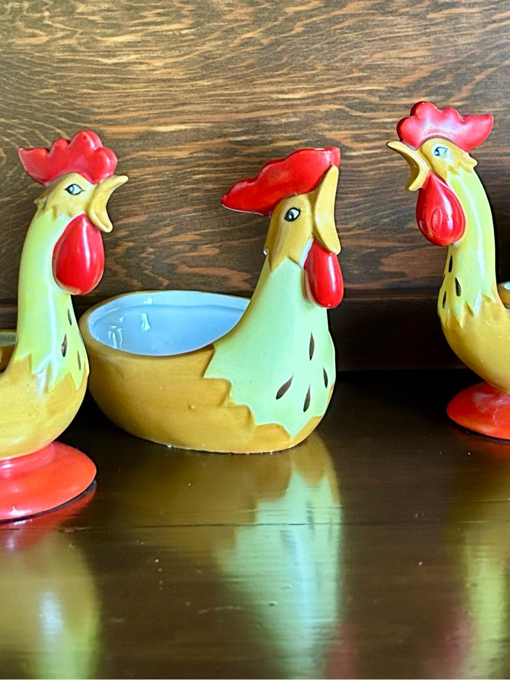 Vintage Holt Howard Rooster Spoon Rest & Candleholders